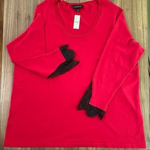 💫Lane Bryant Red Sweater Lace Trim 26/28 NWT